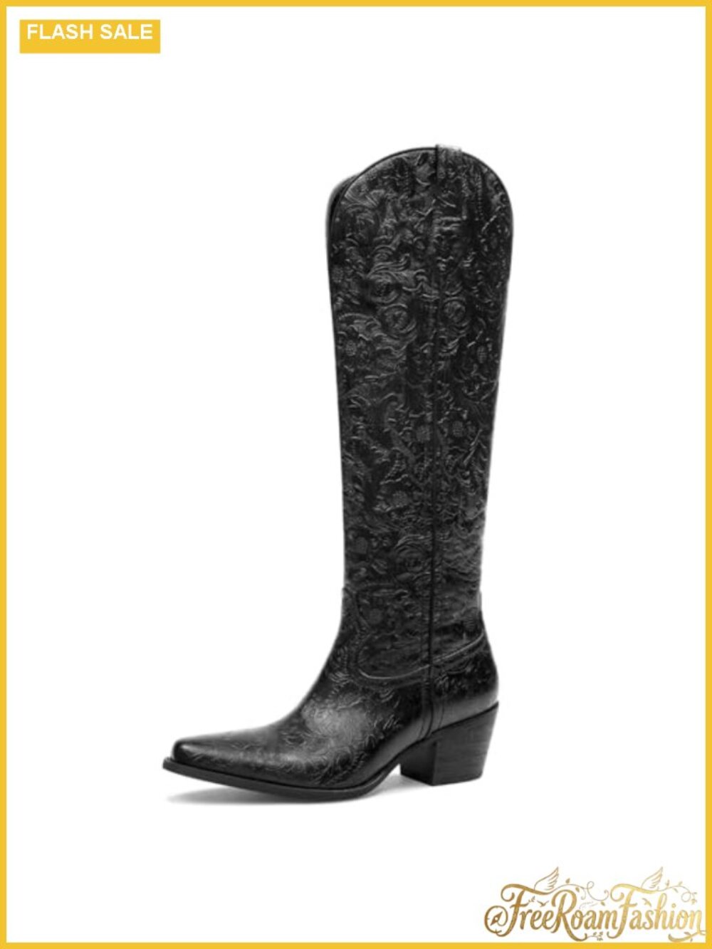 Women's Knee High Western Boots Pointed Toe Block Heel Pull On